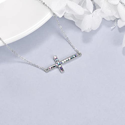 YFN Cross Necklace Sterling Silver Religious Cross Pendant Jewelry Christian Gifts for Women Men - style: E. Abalone Shell