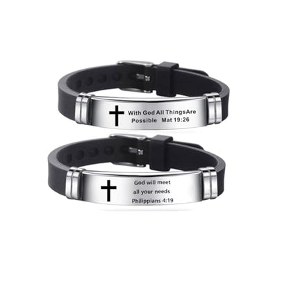 2Pcs Inspirational Quote Cross Bracelets Faith Christian Bible Verse Silicone ID Wristband Religious Bracelet Set Gift for Men Women - style: BR020-3/014