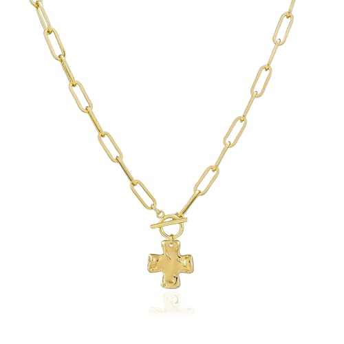Chunky Cross Necklace for Women, 14K Gold Silver Pendant Necklace - color: Gold-Toggle-0.8 inch pendant
