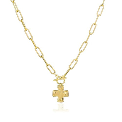 Chunky Cross Necklace for Women, 14K Gold Silver Pendant Necklace - color: Gold-Toggle-0.8 inch pendant