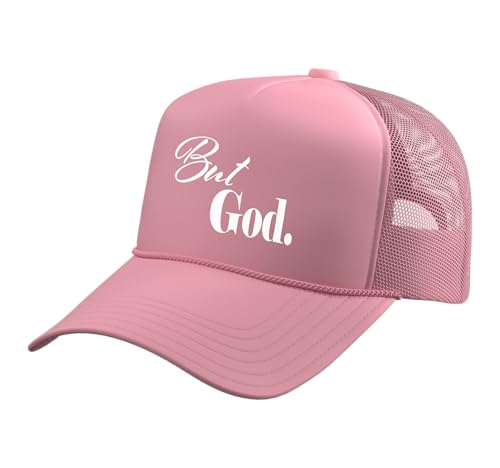 Christian Religious But God Strong Women Men of Faith Gifts Trucker Hat with Adjustable Mesh Back - color: Pink