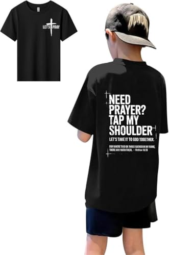 Christian Shirts for Boys Jesus Cross Casual Tops - color: Black-1, size: 5-6 Years