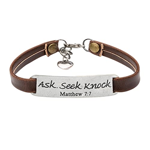 Yiyang Christian Gifts Leather Bracelet for Women Inspirational Faith Bible Verse Religious Jewelry Christmas Birthday Baptism Gift for Women - style: Ask Seek Knock Matthew 7:7