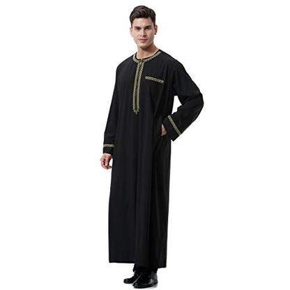 Lenmipot Men's Muslim Clothes Durable Kaftan Robe Dubai Long Gown Ethnic Clothes,1pc Soft Robe - color: A Black, size: Large
