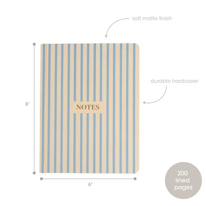 Pearhead Hardcover Journal Notebook 6x8 – Cream & Blue Stripe College-Ruled Writing Journal, 200 Lined Pages for Work, School & Journaling - color: Blue Stripes Notes Journal