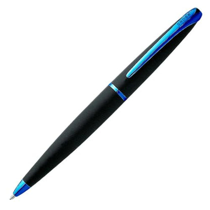 Cross ATX Refillable Special Edition Basalt black Ballpoint Pen signature blue PVD clip, finial, and center band - color: Blue/Black