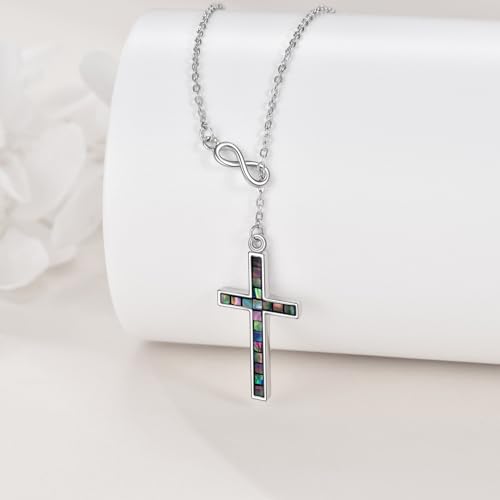 YFN Cross Necklace Sterling Silver Religious Cross Pendant Jewelry Christian Gifts for Women Men - style: D. Abalone Shell