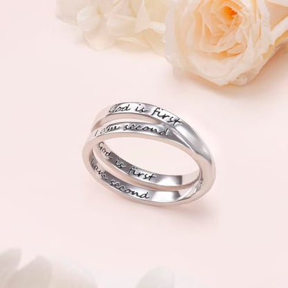 YinShan 925 Sterling Silver Inspirational Ring I am Enough Rings/God Grant Me The Serenity/Always Remember You Are Braver for Women Girls Size 6-9 - style: God is First