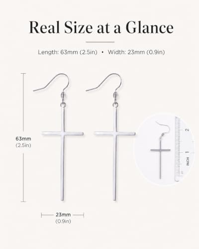 Jeka Hypoallergenic Stainless Steel Cross Earrings Long Dangle Minimalist Jewelry for Women Girls Family Friends Gifts - color: Silver