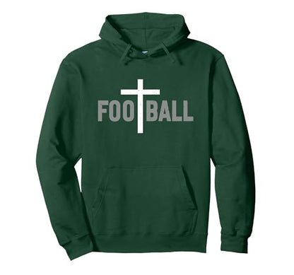 Football Christian Cross Men Boys Pullover Hoodie - color: Dark Green, size: Small