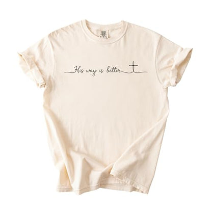 Daytee His Way is Better Christian Shirt Faith Based Minimalist Quote Religious Gift Graphic Crewneck T-Shirt for Women - size: Medium