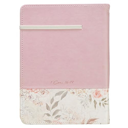 Christian Art Gifts Classic Journal w/Pen Holder & Elastic Closure, Done in Love - 1 Corinthians 16:14 Bible Verse, Inspirational Scripture Notebook ... Marker, 336 Lined Pages, Floral Dusty Lilac