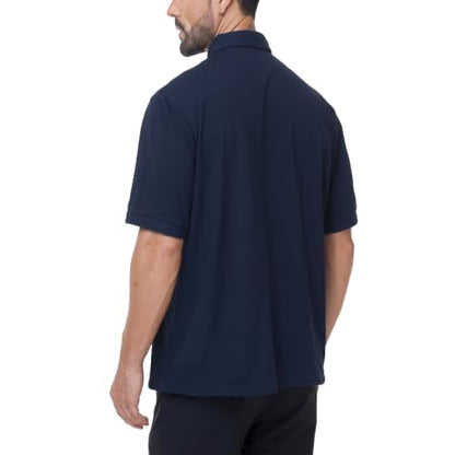 Men's Short Sleeve Clergy Polo Shirt Tab Collar Cotton Blend - color: Navy Blue, size: 3X-Large