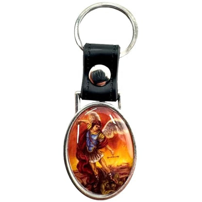 Westmon Works St Michael Keychain Pack Metal and Leather Key Ring with Holy Prayer Card