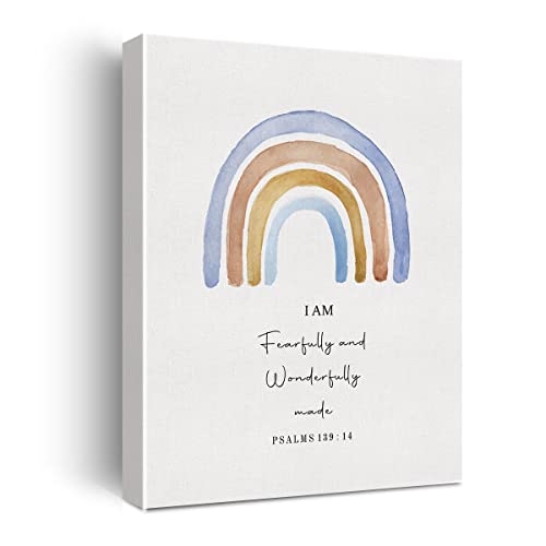 Inspirational Bible Verse Canvas Print Decor Watercolor Psalms 139 : 14 Scripture Christian Painting Posters 12”X15”Modern Home Decoration (Framed) - color: I am made