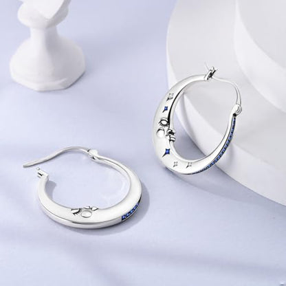 LAZA 925 Sterling Silver Earrings for Women Huggies Hoop Gold Earrings - color: Blue Stars Earrings