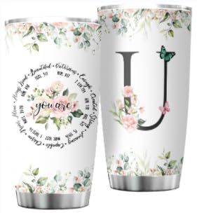 Personalized Initial U Tumbler 20oz, Monogrammed Gift for Women Birthday Mothers Day Religious Gift, Personalized Christian Gift for Women Initial Coffee Mug - style: Initial U cup