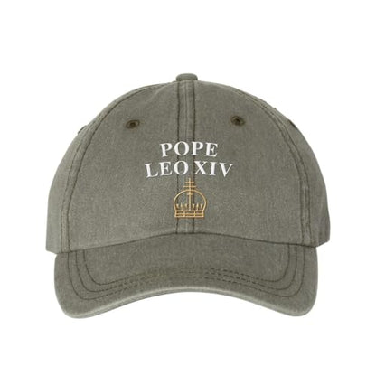 Pope Leo XIV with Crown Embroidered Baseball Cap Adjustable Cotton Dad Hat Pigment-Dyed - color: Olive