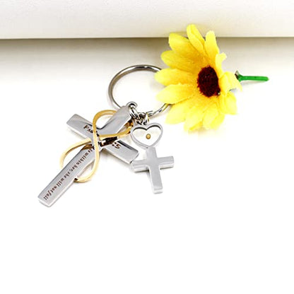Uloveido Stainless Cross Infinity Keychain Mustard Seed Charms Psalm 46:5 Christian Bible Quote Keyring Baptism Gift - style: Heart Cross