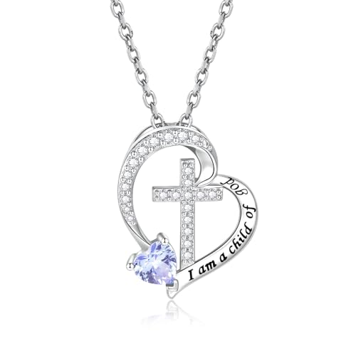 MANBU Sterling Silver Cross I am a Child of God Necklace for Girls - style: 06-June