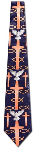 Religious Symbols Tie Mens Christian Necktie Cross Ties for Men Jesus Fish Neckties