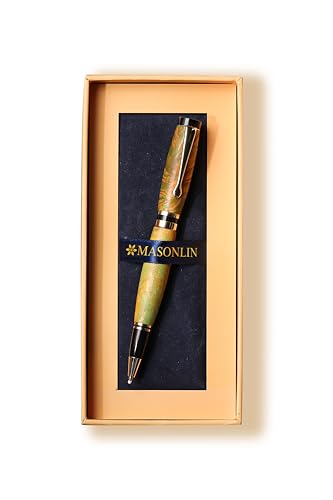 Hand Crafted Masonlin Series Ballpoint Luxury Pen, Yellow Green Maple Burl Wood With Golden Titanium Fine Writing Instrument, Elegant Writing Pen With Gift Box - color: Green