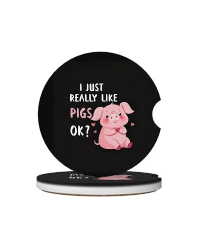 Ceramic Car Cup Coasters 2PCS - Pigs - color: Pigs