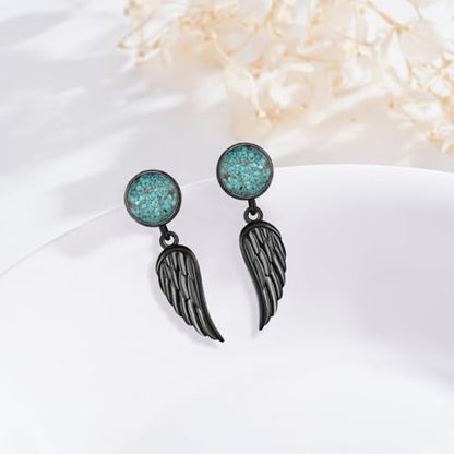 Black Dangle Drop Earrings 925 Sterling Silver Turquoise Earrings Jewelry Gifts for Women Men - style: Angel Wing