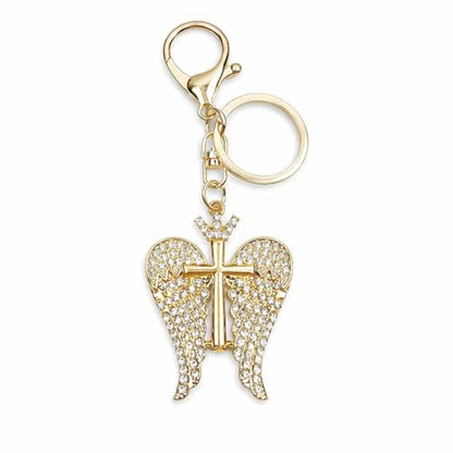 Luxury Religious Keychain, Rhinestone Christian Cross, Angel Wings Cross Keychains for Car, Bag, Key Accessories - color: Angel Wings Cross Keychain