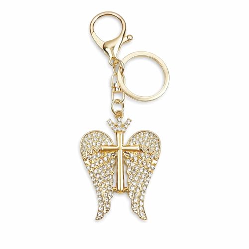 Luxury Religious Keychain, Rhinestone Christian Cross, Angel Wings Cross Keychains for Car, Bag, Key Accessories - color: Angel Wings Cross Keychain