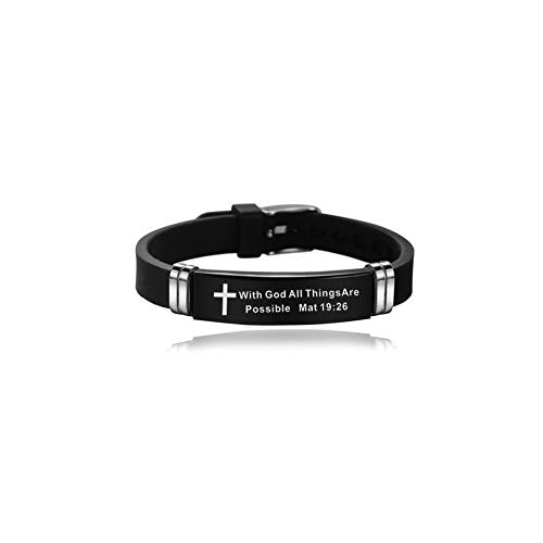 NanMuc With God All Things are Possible Religious Cross Bracelet Adjustable Engraved Silicone Bracelets Inspiring Gift - style: Black-with God All Things are Possible