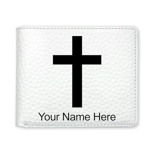 LaserGram Personalized Wallet, Christian Cross (Golf White) - color: Golf White