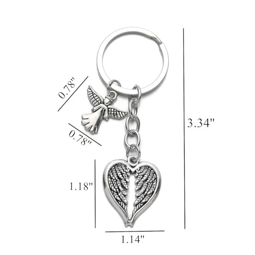 PHAETON 20PCS Guardian Angel Wing Keychain Heart-shaped Angel Wings Charms Keychain Key Ring for Memorial Keyring Religious Gifts Memorial Decorations