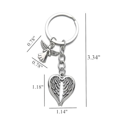 PHAETON 20PCS Guardian Angel Wing Keychain Heart-shaped Angel Wings Charms Keychain Key Ring for Memorial Keyring Religious Gifts Memorial Decorations