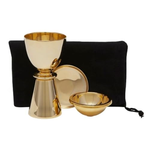 Church Gold Plated Brass Chalice & Paten, 4 Ounce, Travel Set - color: Brass
