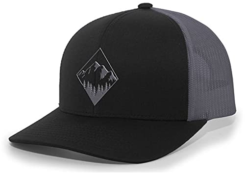 Trenz Shirt Company Men's Retro Geometric Diamond Mountain Outdoors Woodland Embroidered Mesh Back Trucker Hat - color: Black/Charcoal