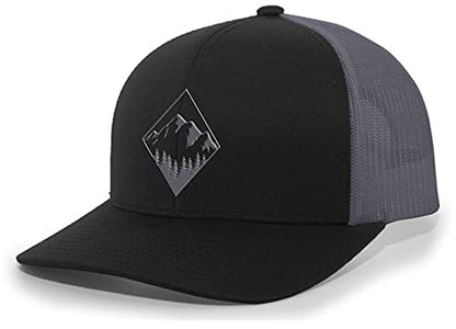 Trenz Shirt Company Men's Retro Geometric Diamond Mountain Outdoors Woodland Embroidered Mesh Back Trucker Hat - color: Black/Charcoal