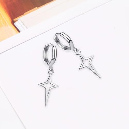 Minimalist Cross Hollow Star Dangle Drop Small Hoop Earrings Constellation Tiny Star Cartilage Huggie Earring Jewelry