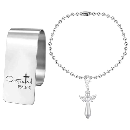 FEELMEM Protected Psalm 91 Stainless Steel Car Visor Clip Inspirational Bible Verse Gift Driving Safety Prayer Religious Gift