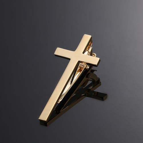 Novelty Silver Gold Black Tie Clip for Men Unique Owl Fish Shark Guitar Cross Tie Bar Neckties for Regular Wedding Business Tie Pin Clips Jewelry - style: Gold Cross