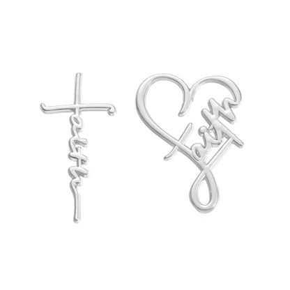 2Pcs Faith Cross Brooch Pin Set,Religious Christian Pins with Heart