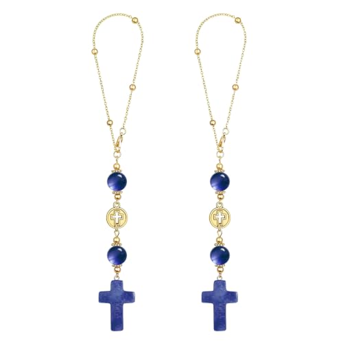 2 Pcs Car Mirror Hanging Accessories,Cross Crystal Style Beaded Pendant
