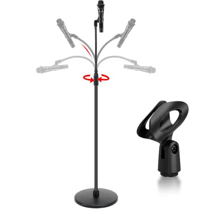 DoubleFill One Hand Microphone Stand with Detachable Gooseneck Weighted Heavy Round Base, Height Adjustment Microphone Stands, Telescoping Mic Holder for Singing Concert Performances - color: Gooseneck Arm