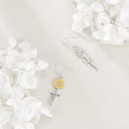 POPLYKE Faith Cross Flower Stud Earrings for Women Sterling Silver Dangle Earring Jewelry Gifts for Women Mom Wife - style: Hope
