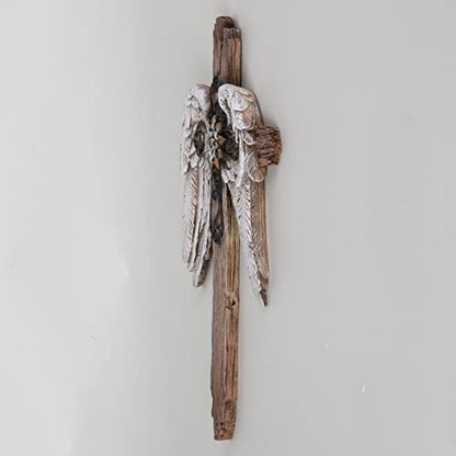 BC Home Decor Rustic Angel Wings Crosses Wall Décor 12" H Wall Cross - size: 12"L x 7"W