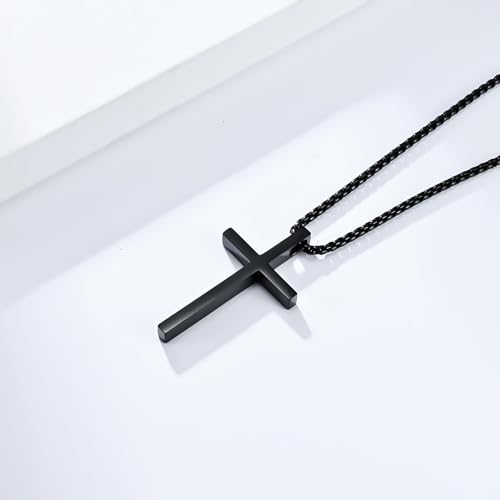Cross Necklace for Men,Stainless Steel Christian Pendant Jewelry - color: B-black-60cm chain