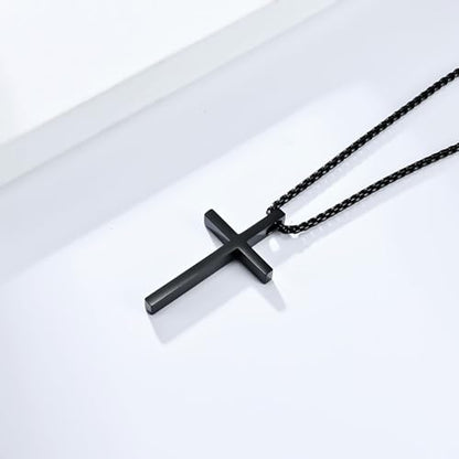 Cross Necklace for Men,Stainless Steel Christian Pendant Jewelry - color: B-black-60cm chain