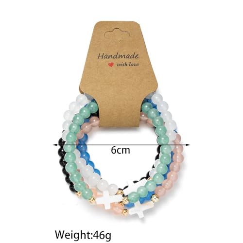 5Pcs Set Cross Beaded Crystal Turquoise Colorful Stretch Bracelet Christian Matching Strand Bracelet for Women Holiday Bohemian Boho Jewelry Multilayered Handmade - color: C