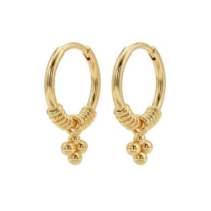 VACRONA Gold Heart Hoop Earrings Huggie Earrings for Women 14k Gold Plated Small Hoops Earrings - color: Beads GD