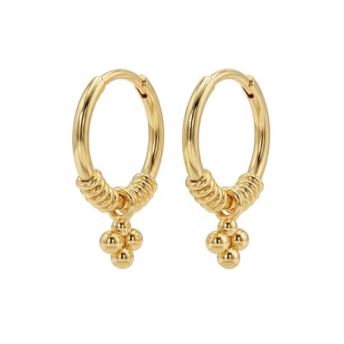 VACRONA Gold Heart Hoop Earrings Huggie Earrings for Women 14k Gold Plated Small Hoops Earrings - color: Beads GD